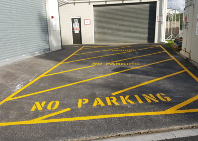 Yellow hatching with No Parking stencil